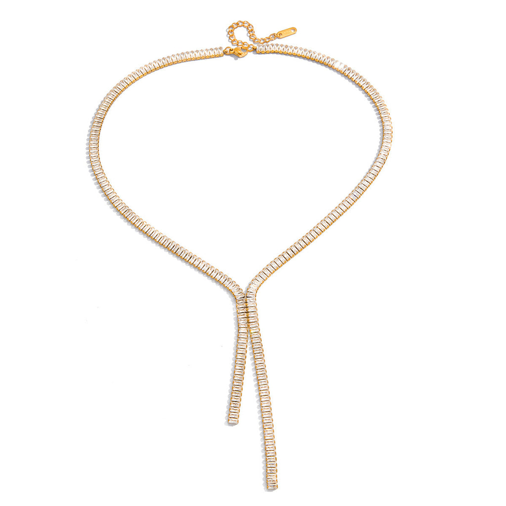 Stainless Steel Zircon Y Necklace