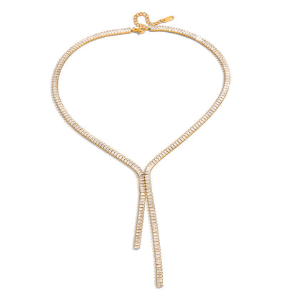 Stainless Steel Zircon Y Necklace