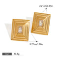 18k gold rectangular inlaid gemstone with concave pattern design exquisite and noble earrings