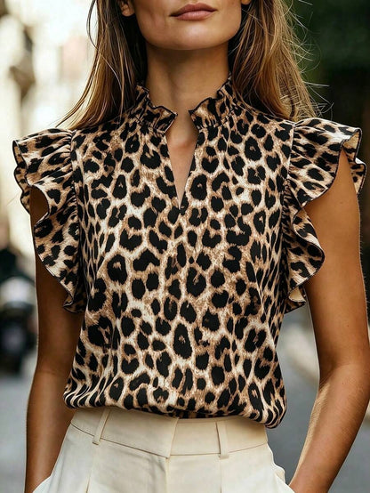 Women's Retro Ruffle-Trim Printed Sleeveless Top