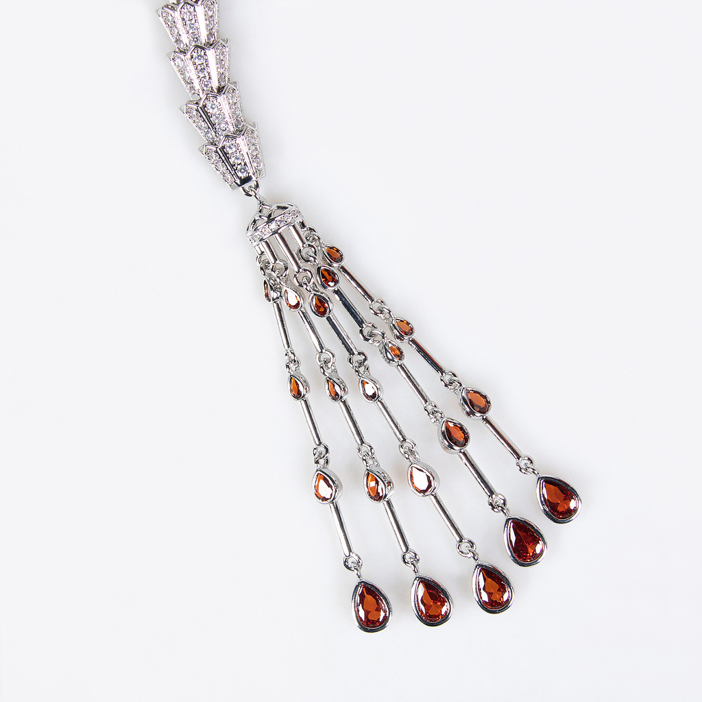 Serpentine Teardrop Tassel Zircon Earrings & Necklace Set