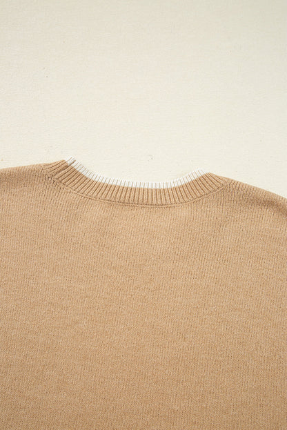 Tan Leopard Print Bow Decor Split Cuff Sweater - Femstylo