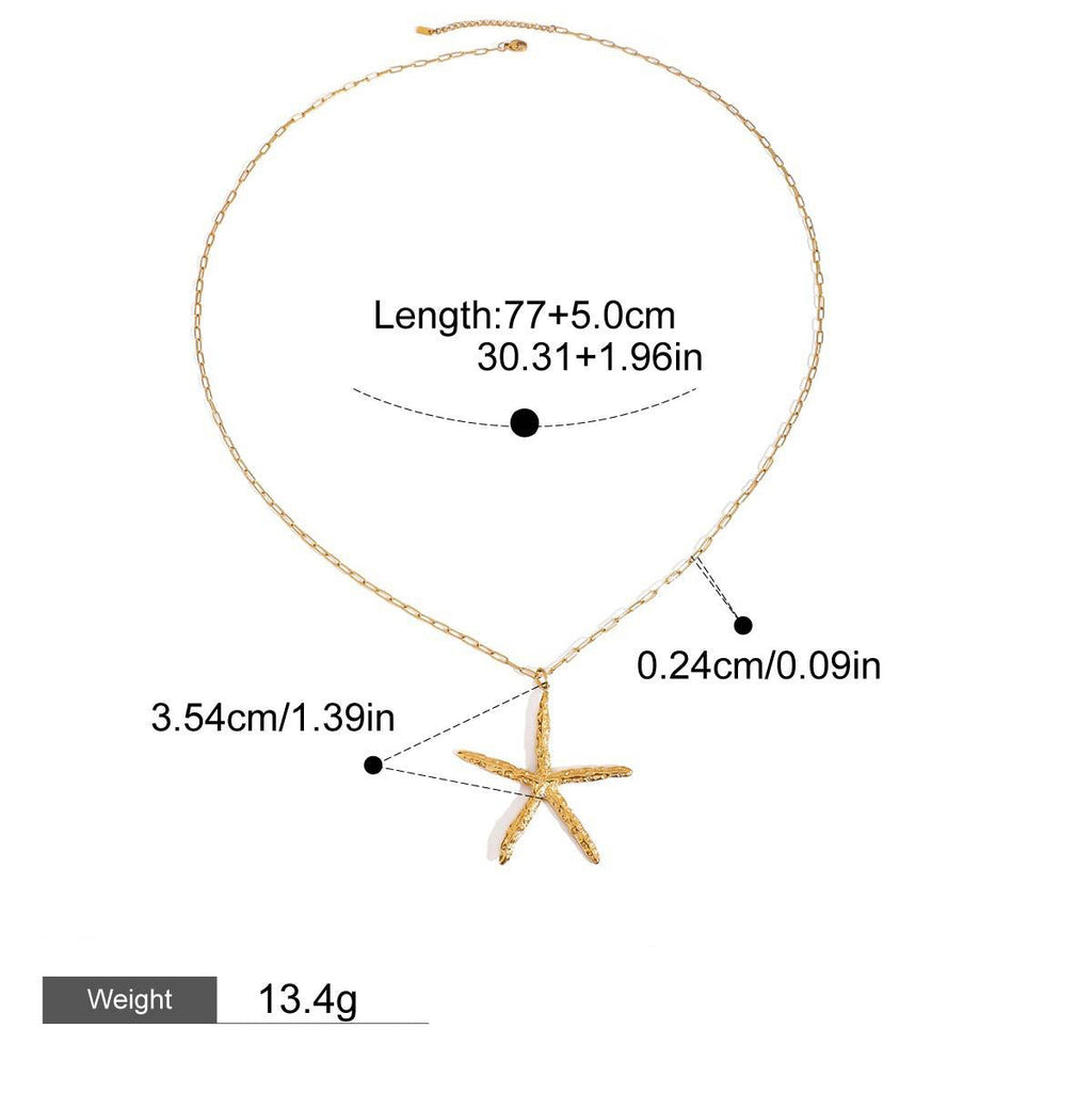 18K Gold Starfish Shape Textured Beach Style Necklace