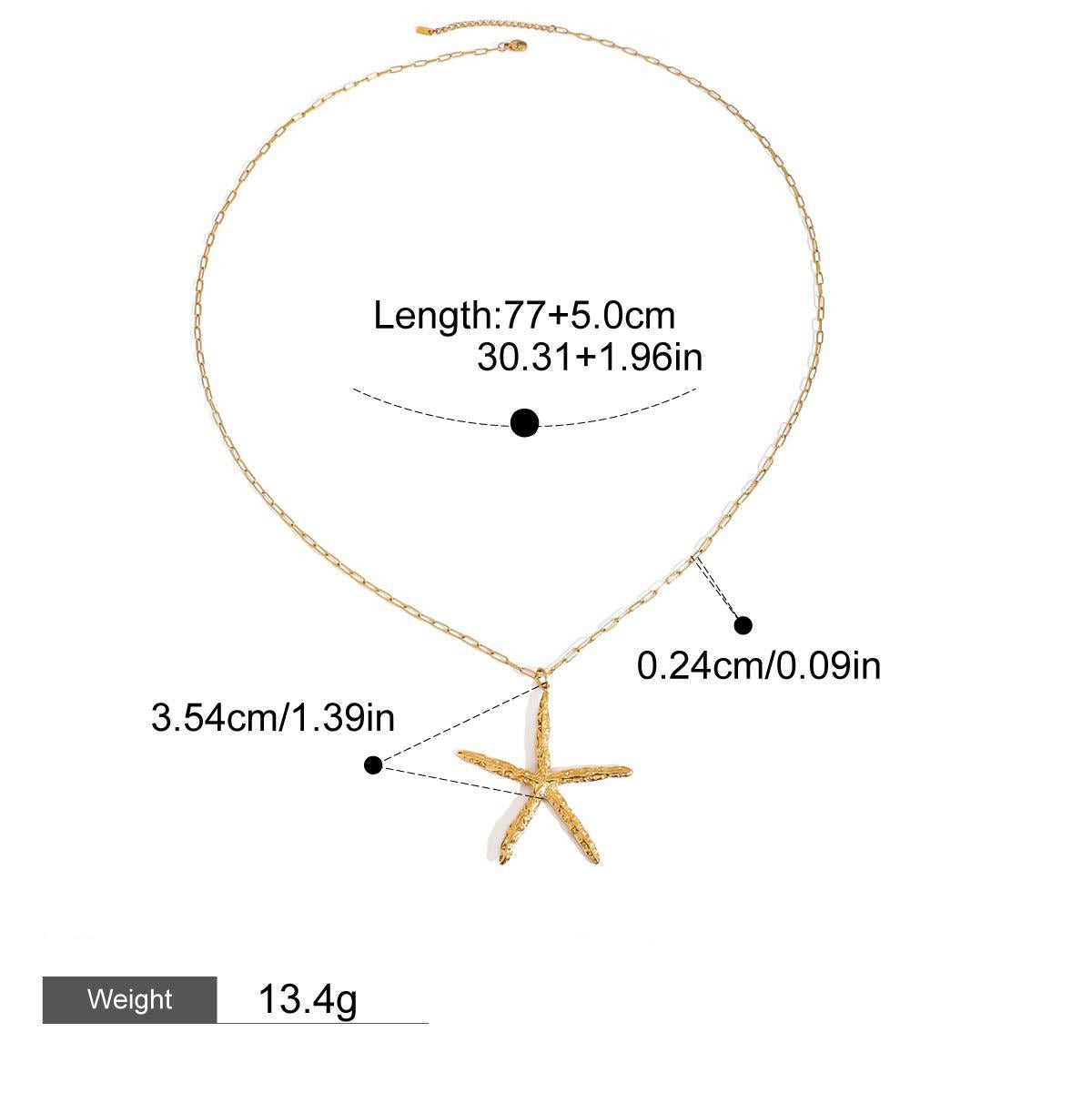 18K Gold Starfish Shape Textured Beach Style Necklace