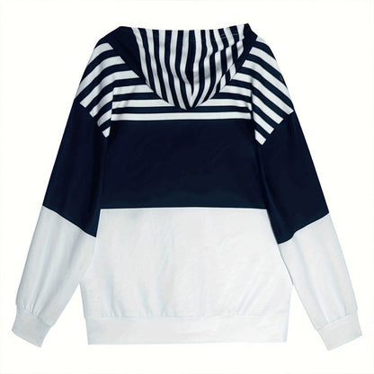 Plus Size Color Block Hoodie – Women’s Casual Zip Sweatshirt
