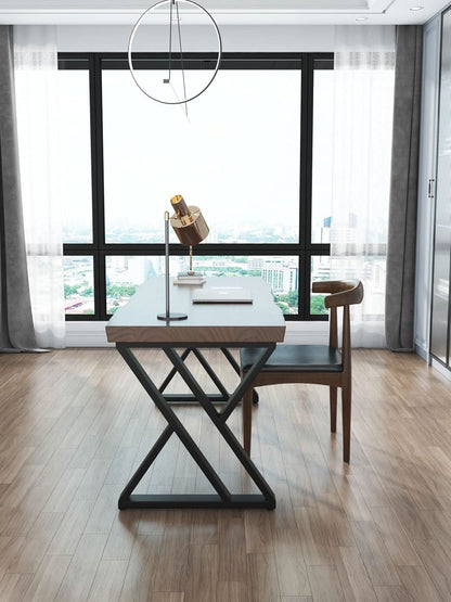 Solid Wood Desk Fifty Five Inch Wide Matte Brown Rustic Aged Oak