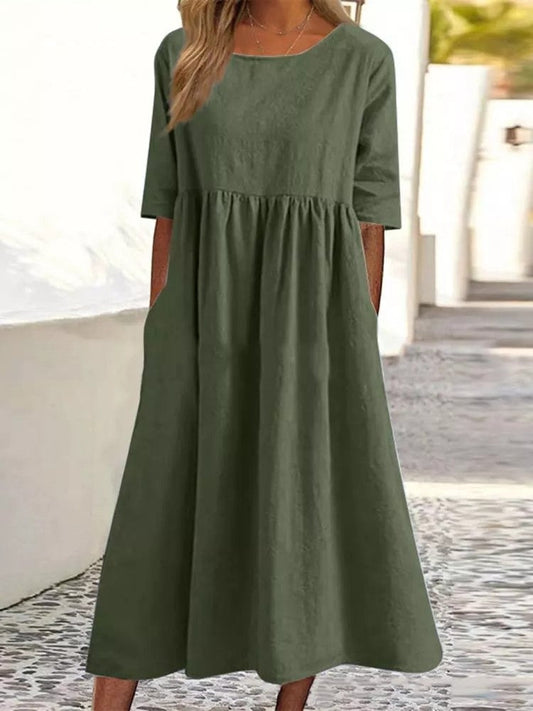 Plus Size Midi Dress | Round Neck Pocket Dress