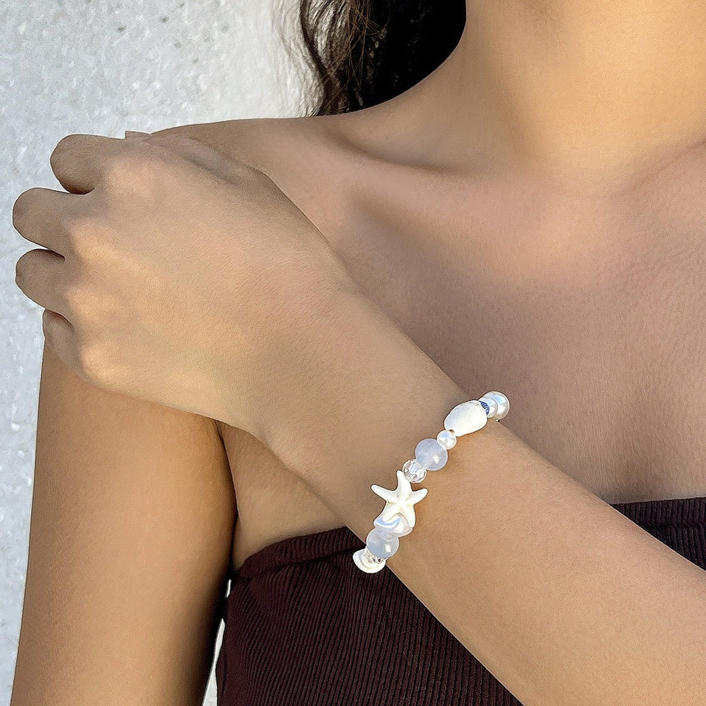 Ocean-style shell and starfish crystal beaded bracelet