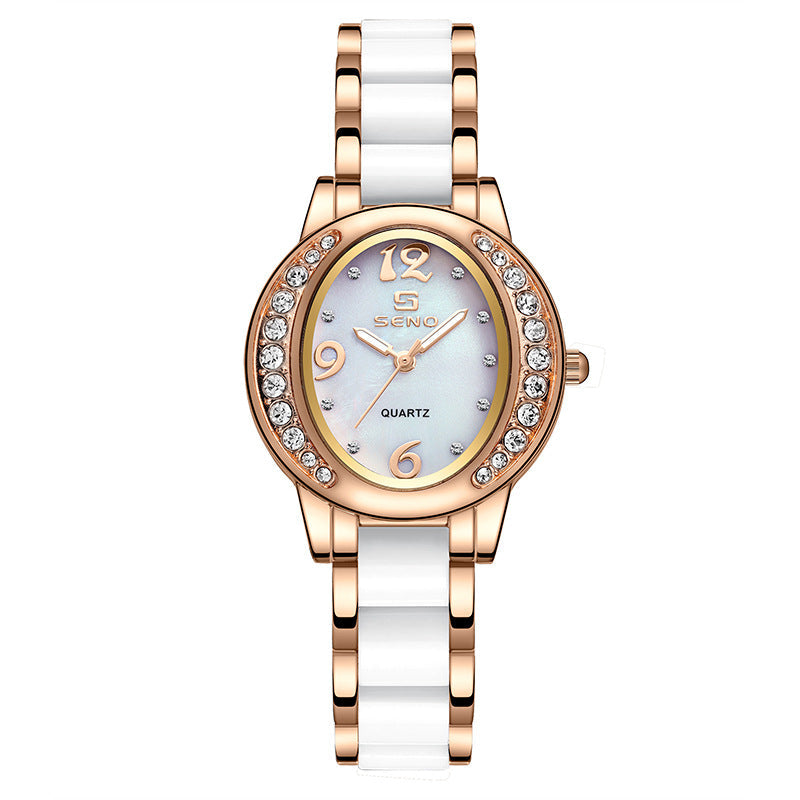 New Womens Watch Stylish Oval Diamond Encrusted Waterproof Quartz Timepiece With A Luminous Dial