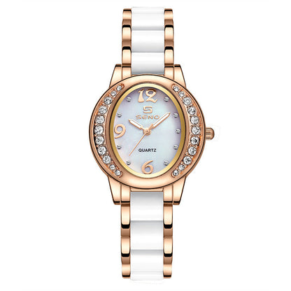 New Womens Watch Stylish Oval Diamond Encrusted Waterproof Quartz Timepiece With A Luminous Dial