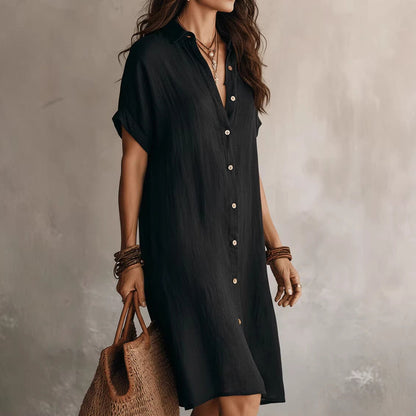 Women's Buttoned Midi Shirt Dress – Short Sleeve