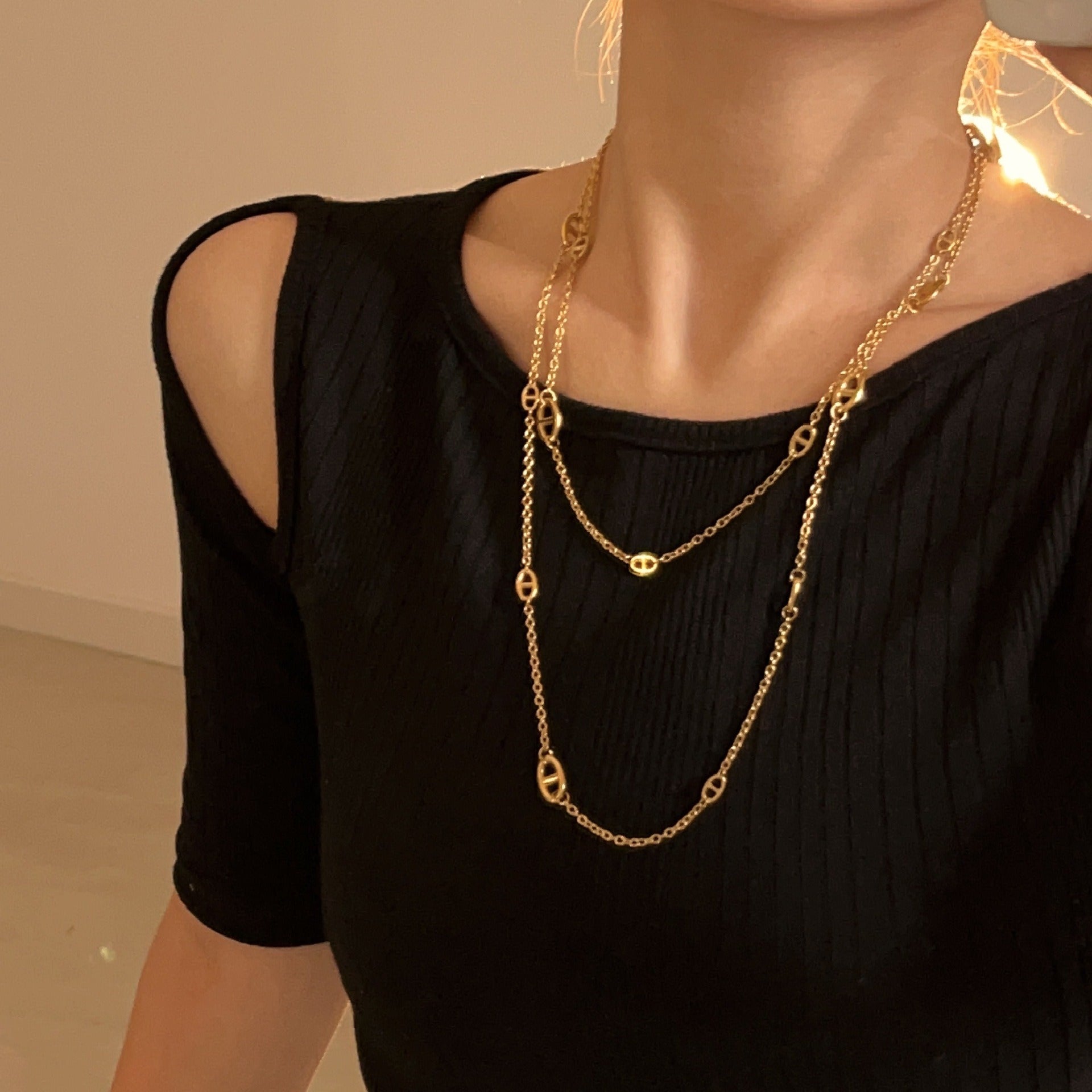 18K gold-plated titanium steel pig nose necklace
