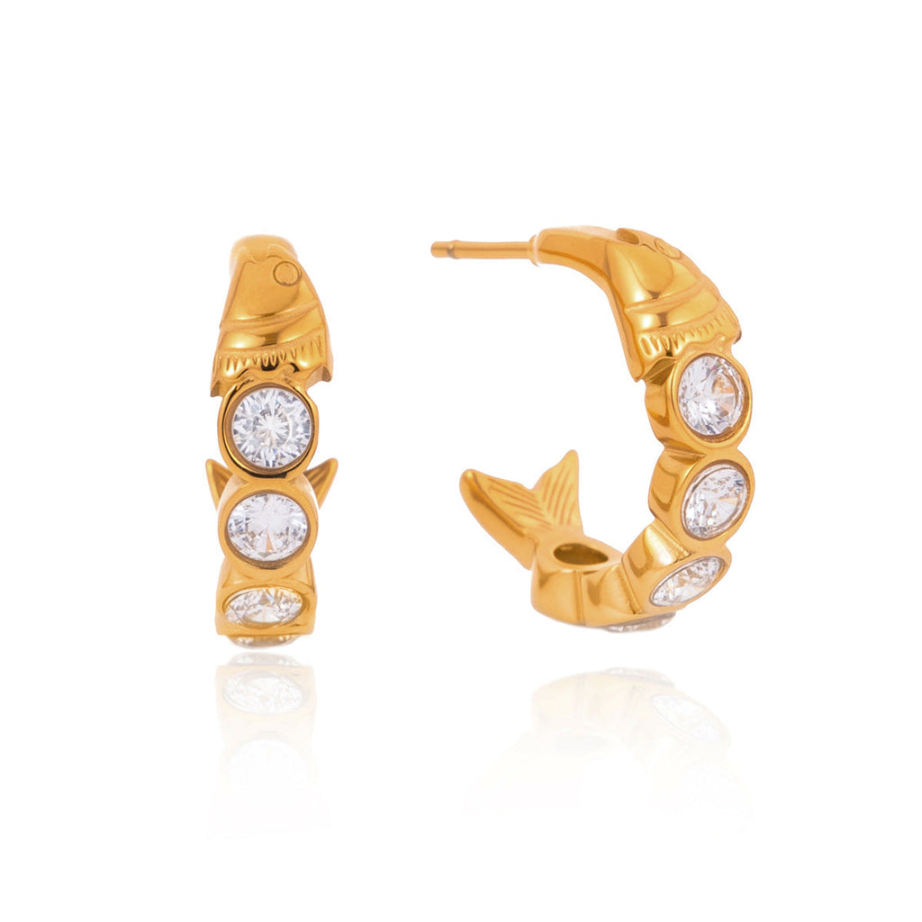 Zircon Fish C Hoop Earrings