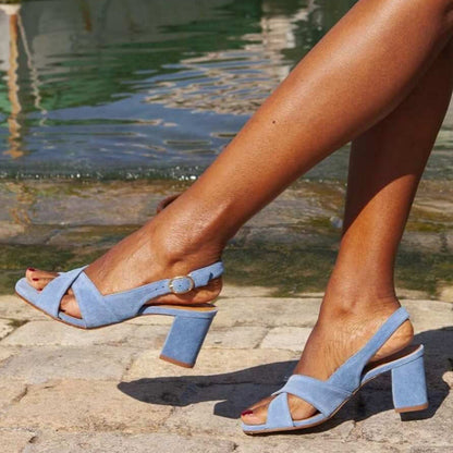 Women's Chunky Heel Open Toe Buckle Sandals | Elegant Roman-Style High Heel Sandals