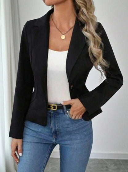 Women's Slim Fit Solid Color Blazer – French Style Long Sleeve Jacket