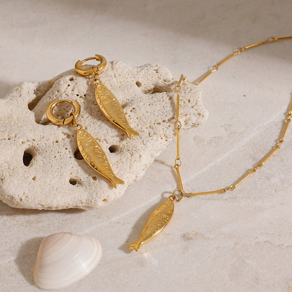 18K Goldfish Shape Design Exquisite Fashion Necklace Earrings Set