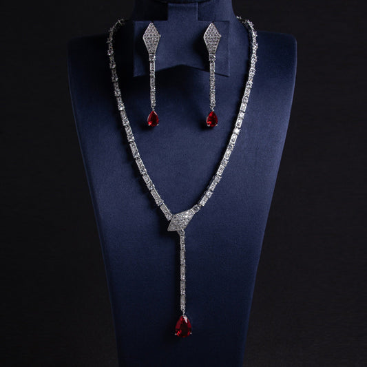 S925 Silver Snake-Shaped Necklace Set with Full Zirconia Pave