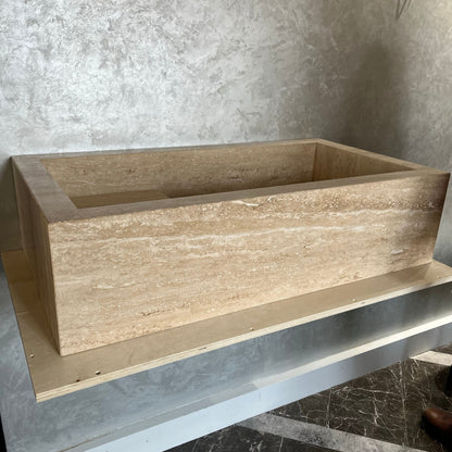 Travertine Handcrafted Custom Bathroom Sink with Natural Veining