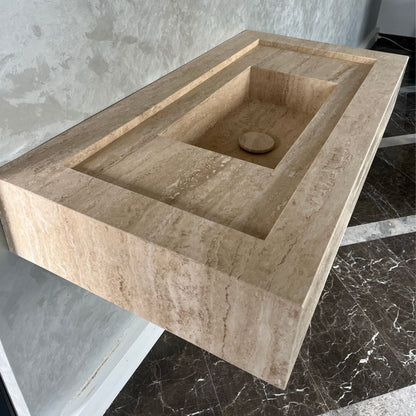Handcrafted Travertine Natural Stone Bathroom Sink - Custom Artisan Masterpiece
