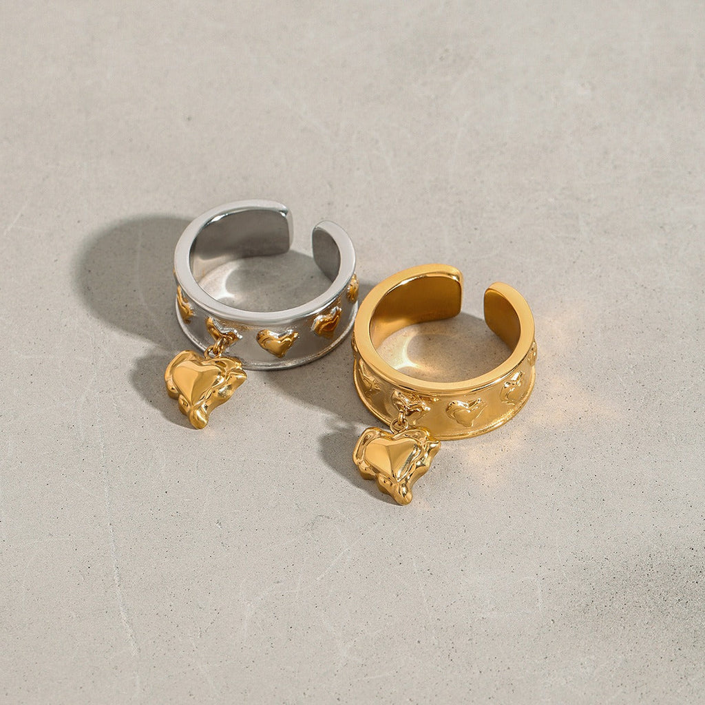 18K gold heart pendant unique design personality ring