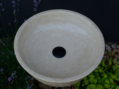 Light Travertine Handcrafted Vessel Sink - Authentic Hand Polished Natural Stone