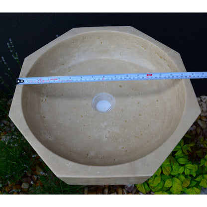 Handmade Turkish Travertine Octagon Bathroom Sink Hand Carved