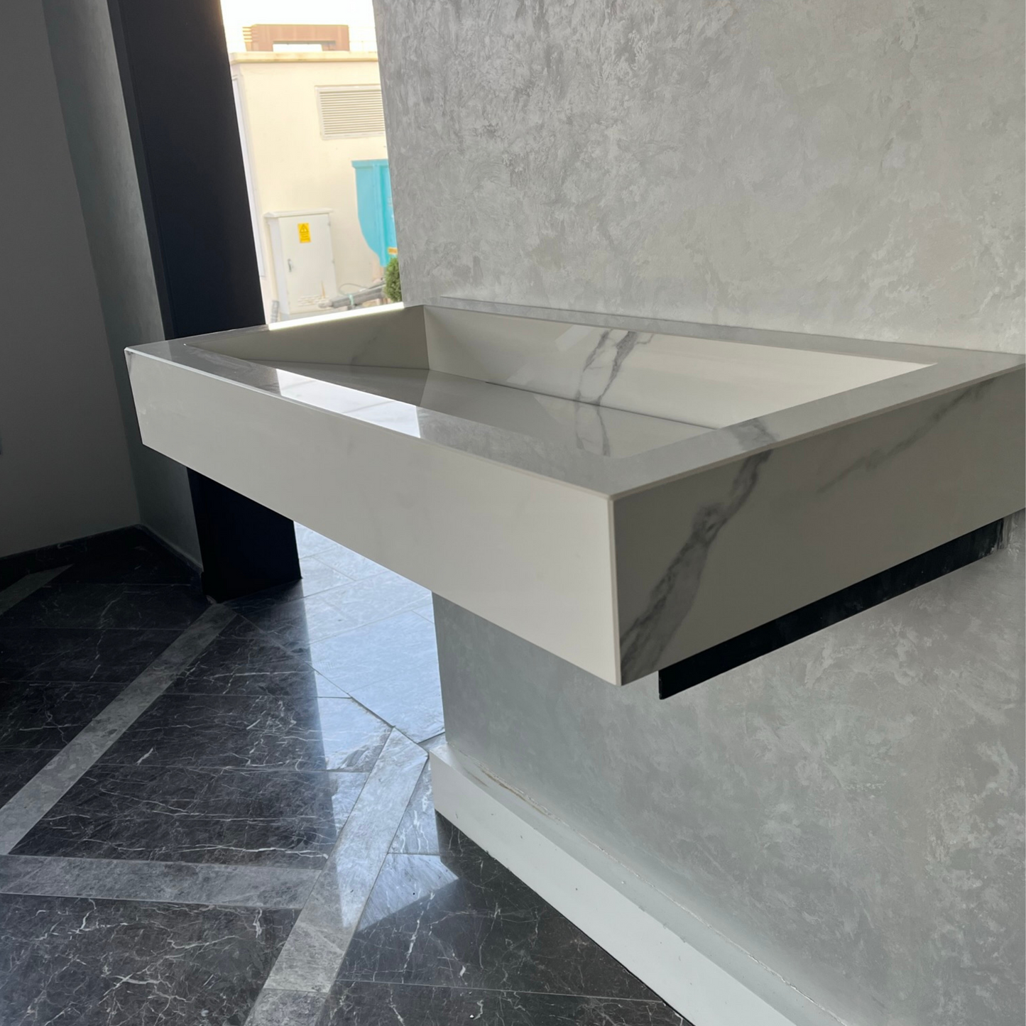 Extra Statuario White Marble Effect Polished Porcelain Wall Mounted Bathroom Vanity Sink
