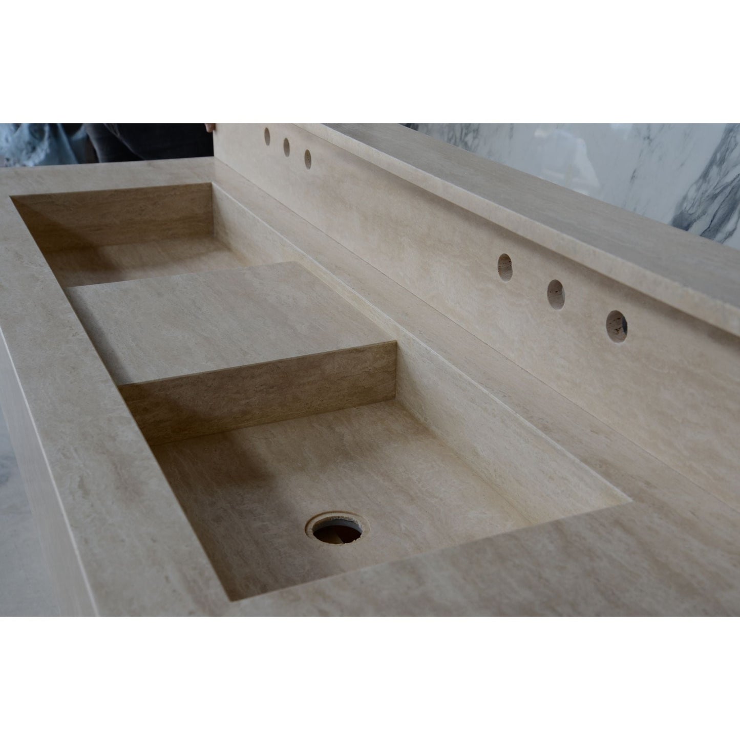 Travertine Double Sink - Handcrafted Custom Artisanal Stone Resort Luxury Bath
