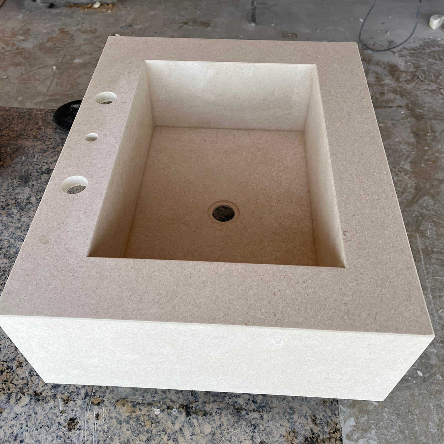 Handcrafted Custom Limestone Bathroom Sink with Natural Stone