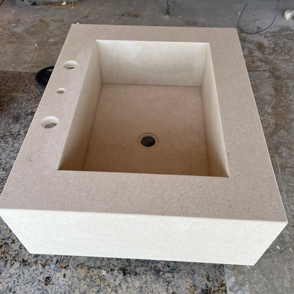 Handcrafted Custom Limestone Bathroom Sink with Natural Stone