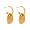 18K gold C-shaped pearl to oval design exquisite and noble earrings