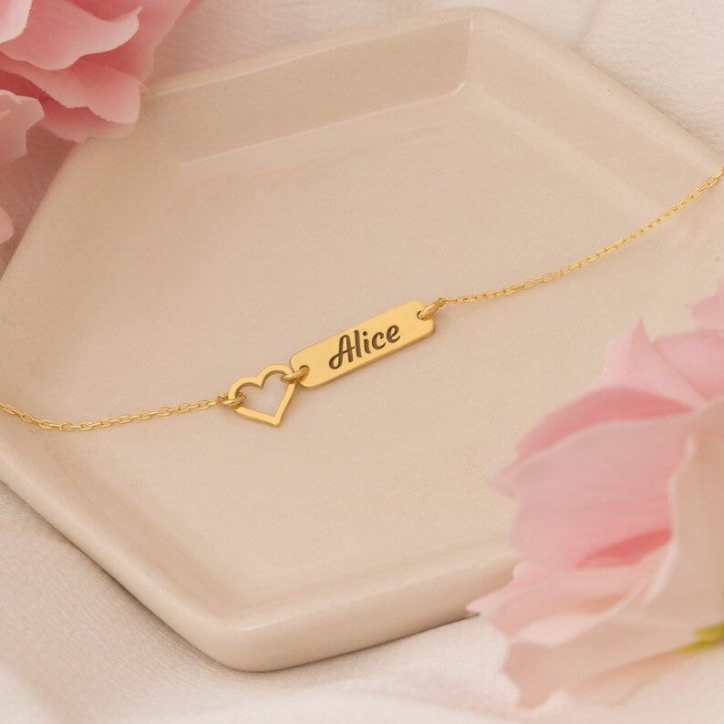 Hollow Heart Custom Name Bar Bracelet