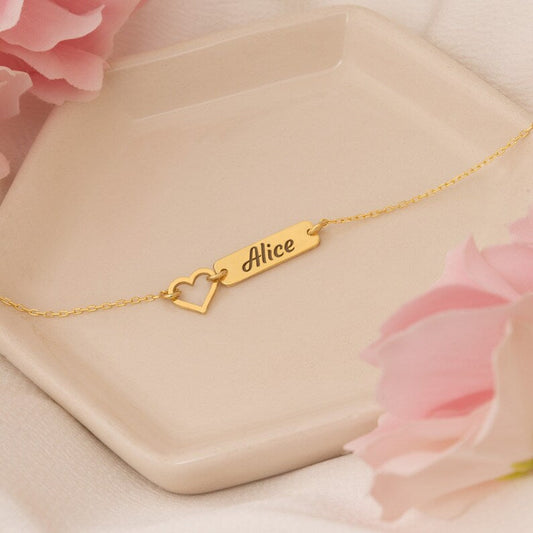 Hollow Heart Custom Name Bar Bracelet
