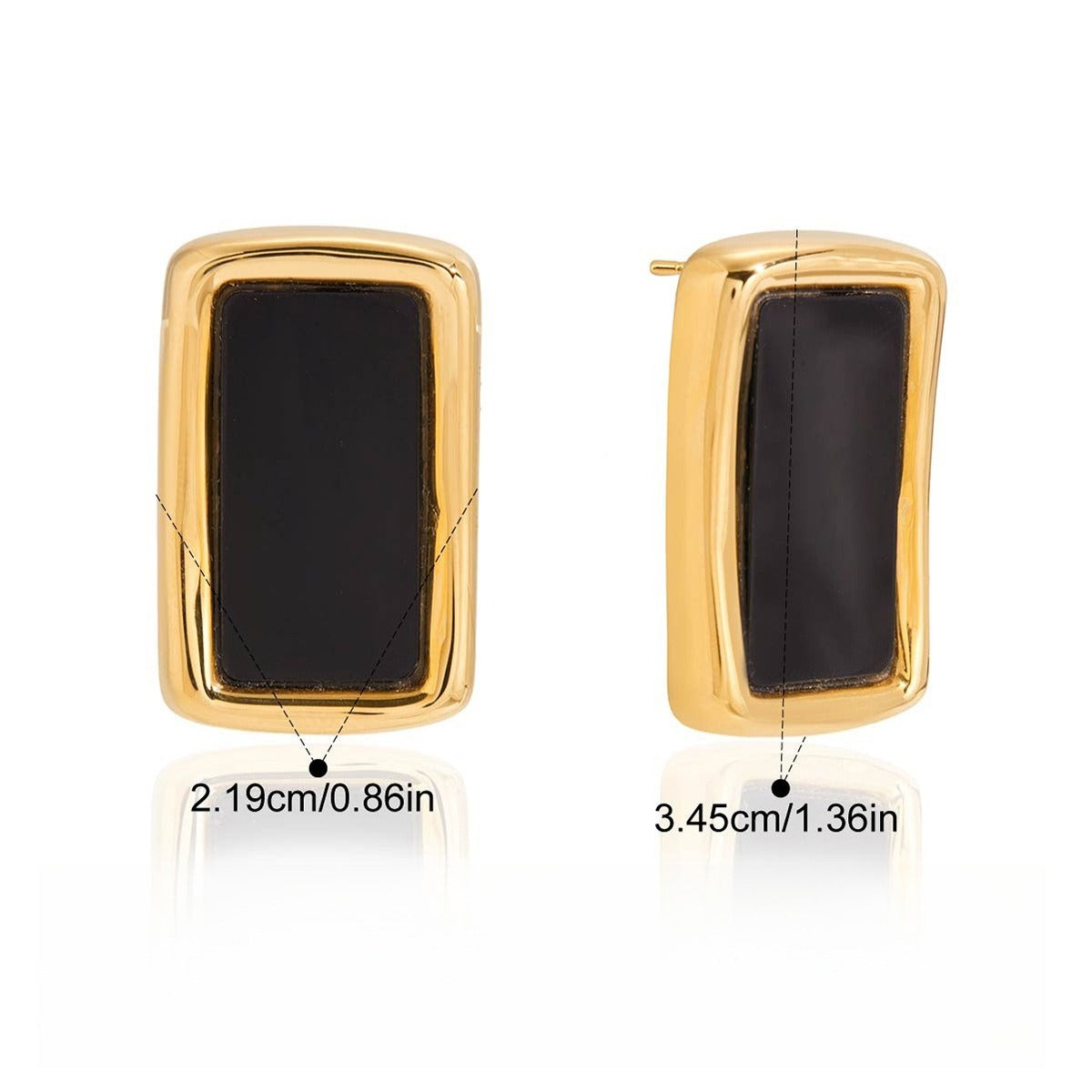 18K gold, black acrylic, and titanium steel stud earrings.