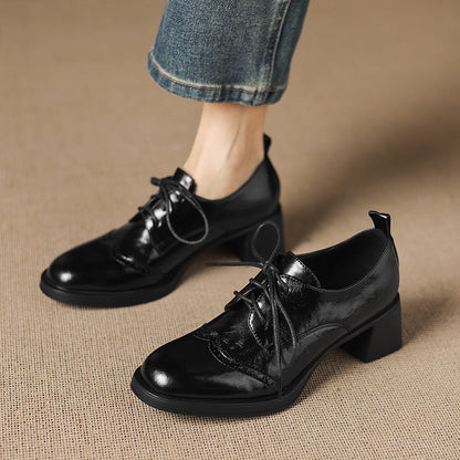 Brogue Lace-Up Oxford Pumps | Block Heel | Women's Chunky Heel Oxfords
