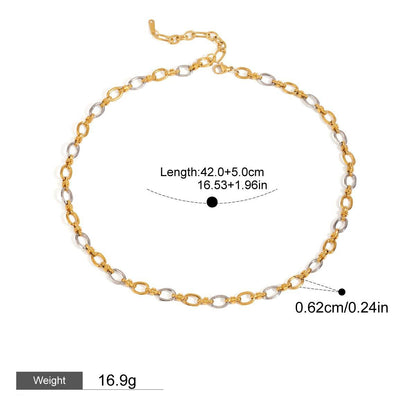 18K gold chain with gold and silver color matching design simple and elegant necklace