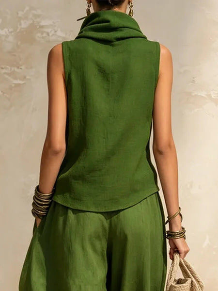 Women's Draped Cowl-Neck Sleeveless Top & Voluminous Balloon Lantern Trouser Set