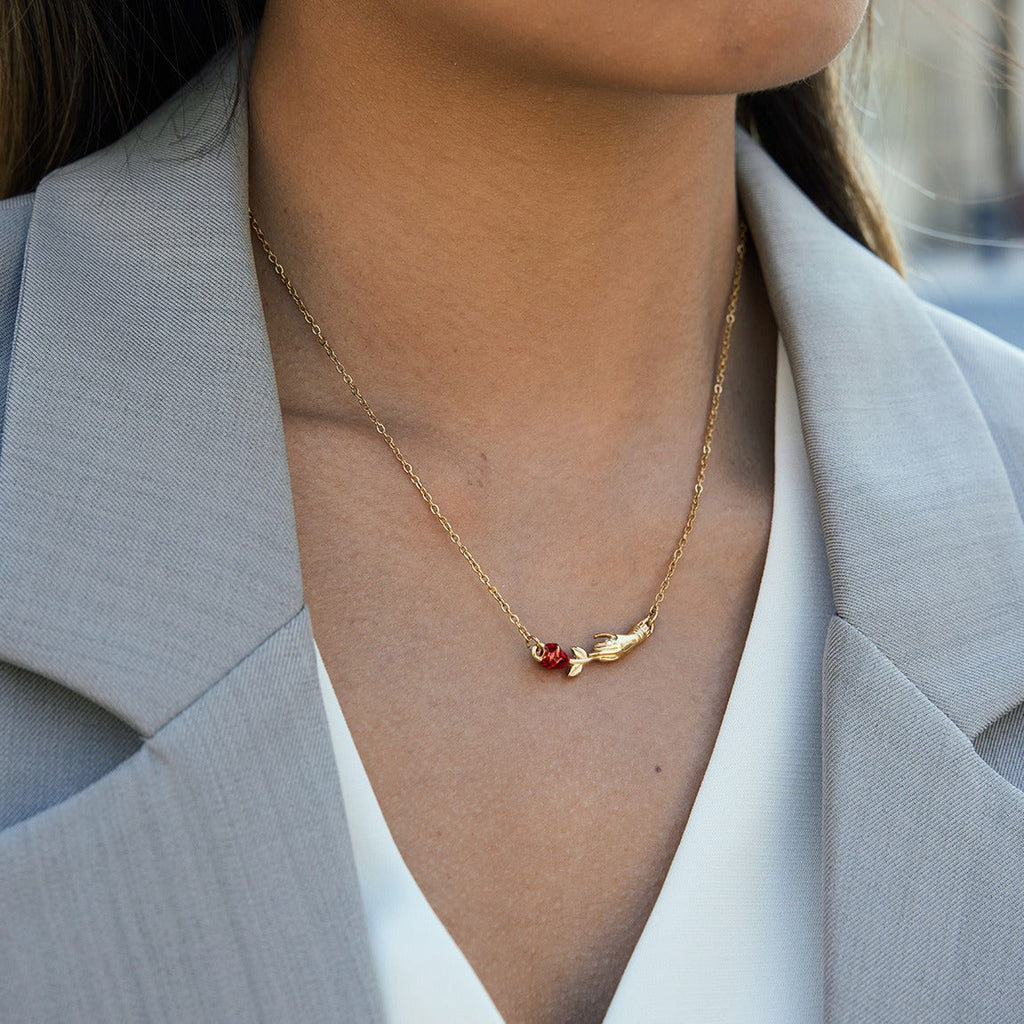 18K gold rose flower clavicle necklace