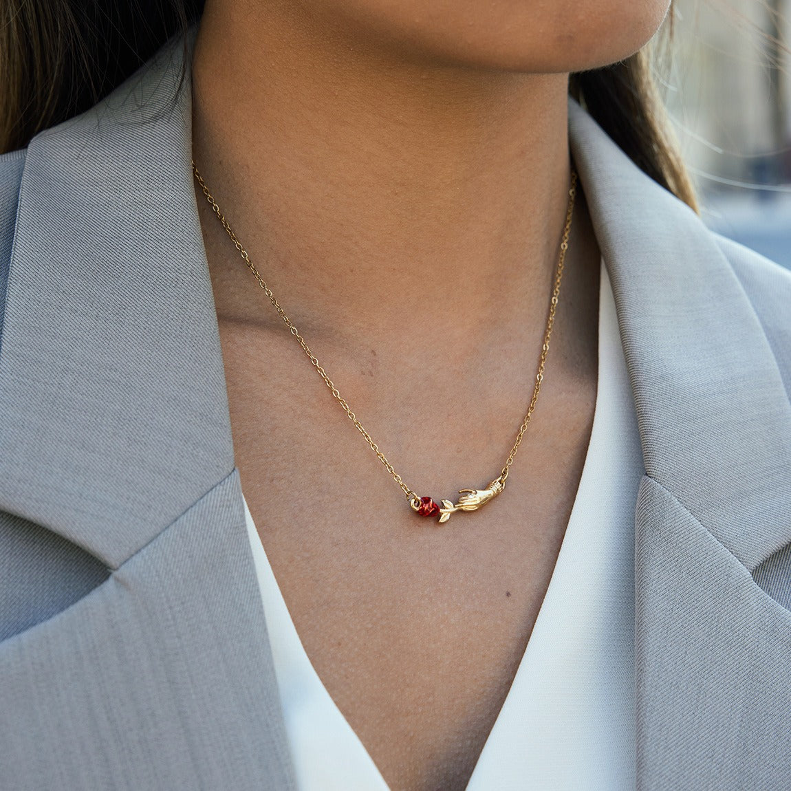 18K gold rose flower clavicle necklace