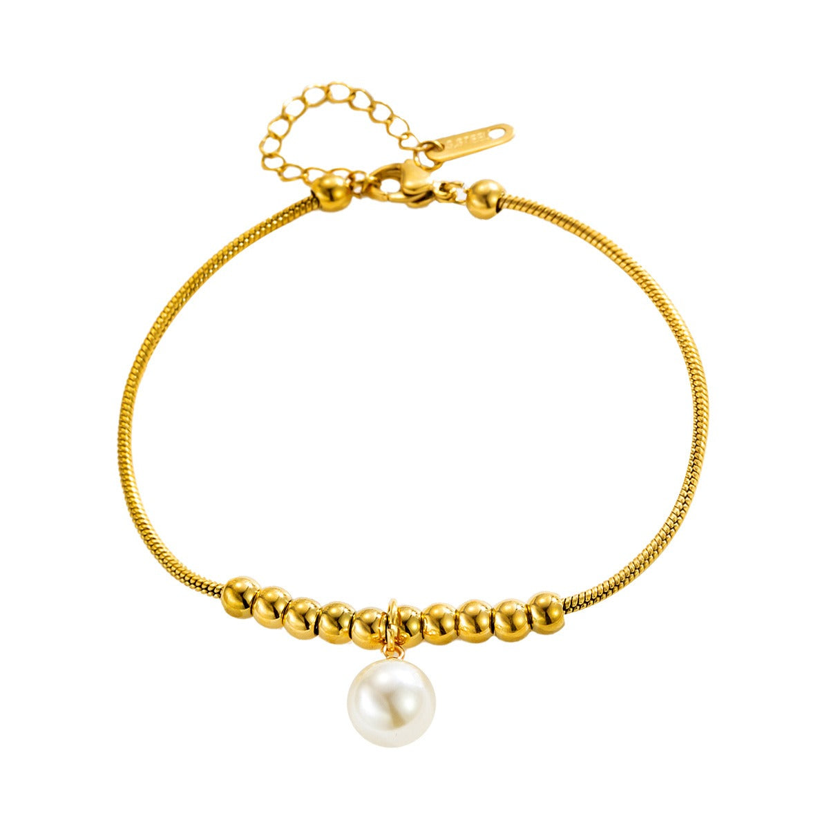 18k gold snake bone beaded anklet with a large heart-shaped heart