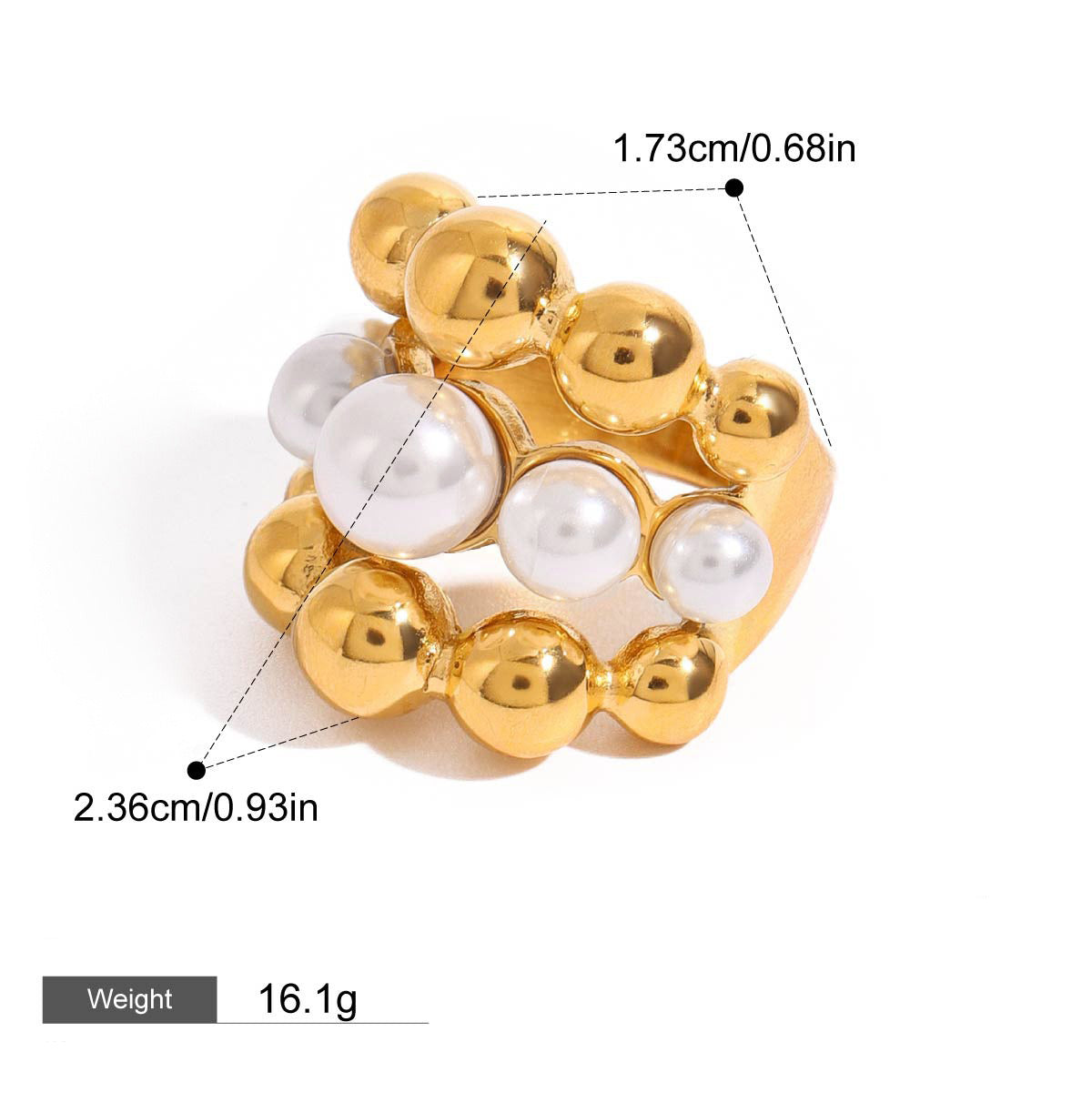 18K gold multi-layer round beads with pearl design exquisite high-end ring