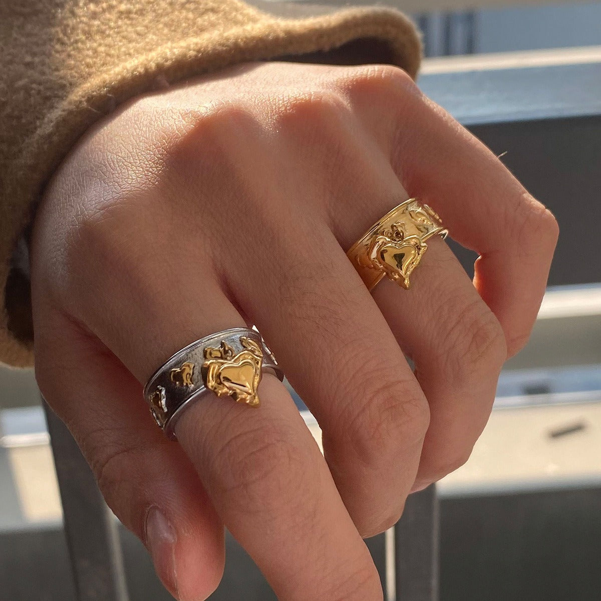 18K gold heart pendant unique design personality ring