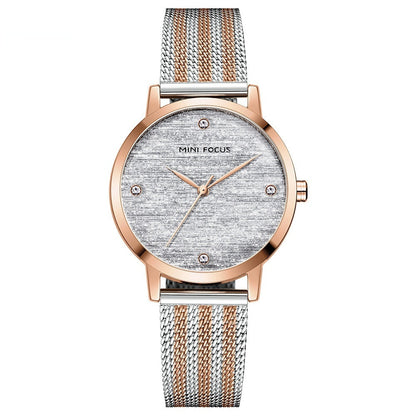 Silk Dial Diamond-encrusted Mesh Strap Watch