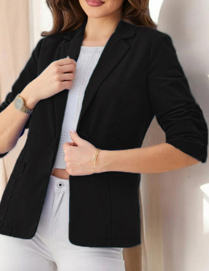 Women’s Three-Quarter Sleeve Pleated Office Blazer