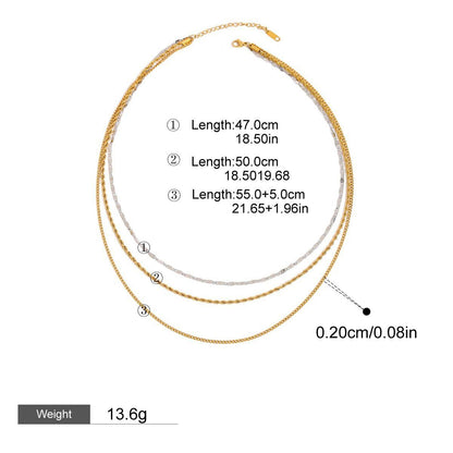 18K gold three-layer chain with gold and silver color matching design, noble and elegant necklace