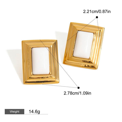 18K gold geometric square with texture design classic retro earrings