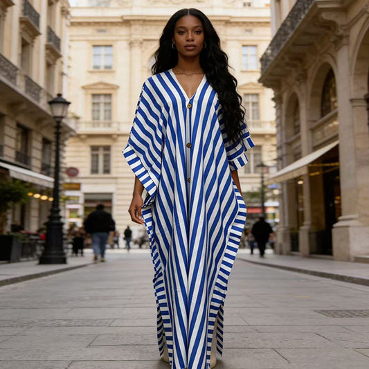 African-Inspired Striped Loose Long Dress | One Size 5 Colors