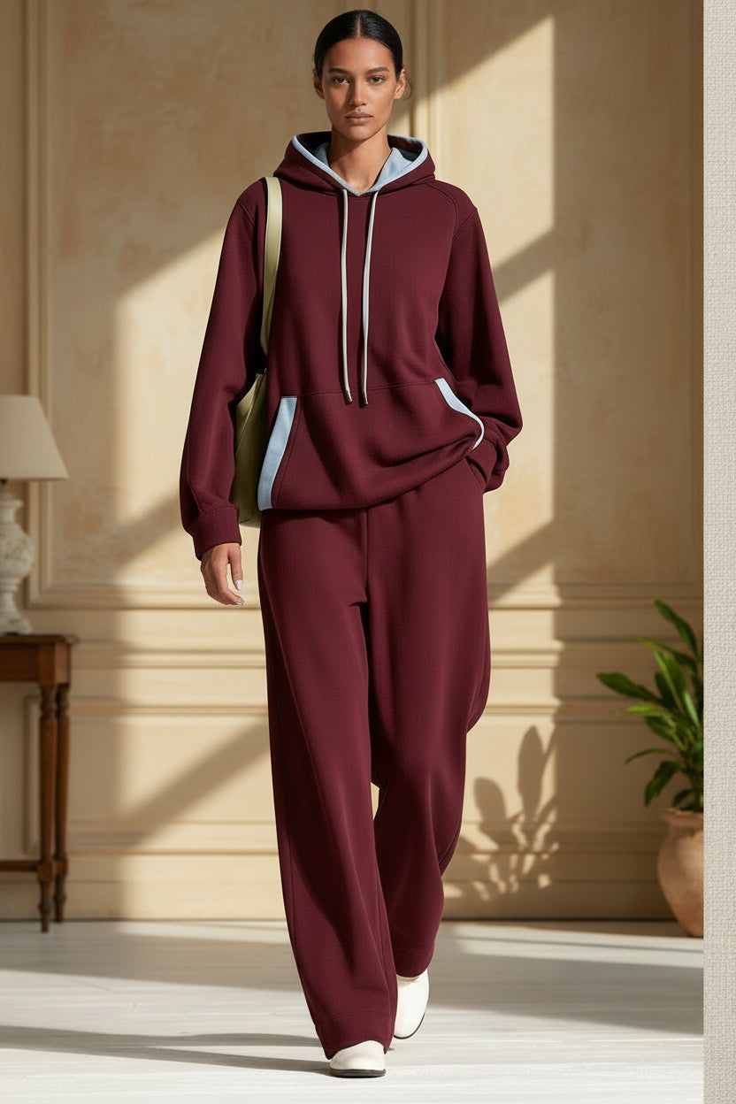 Women's Colour-Block Oversized Raglan Hoodie & Wide-Leg Trouser Set