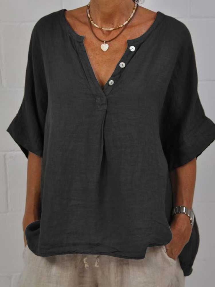 Women's  V-Neck Button-Up Shirt