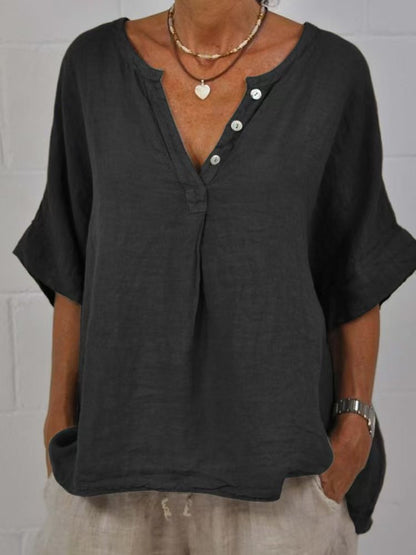 Women's  V-Neck Button-Up Shirt